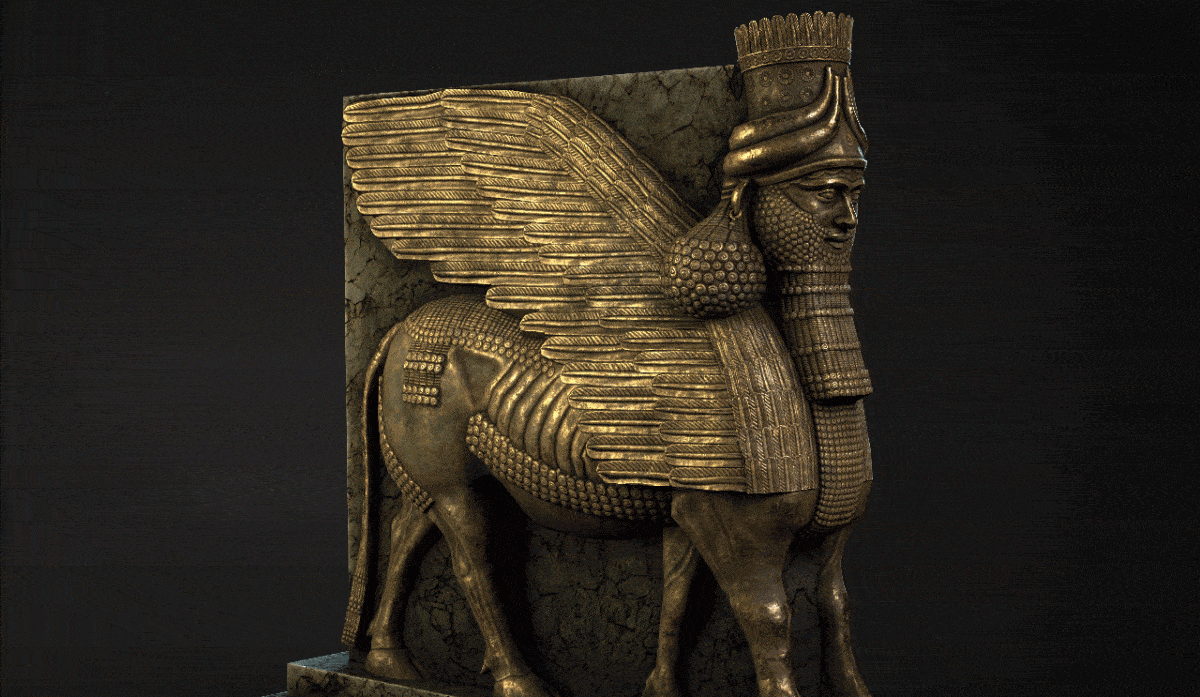 Lamassu lion statue